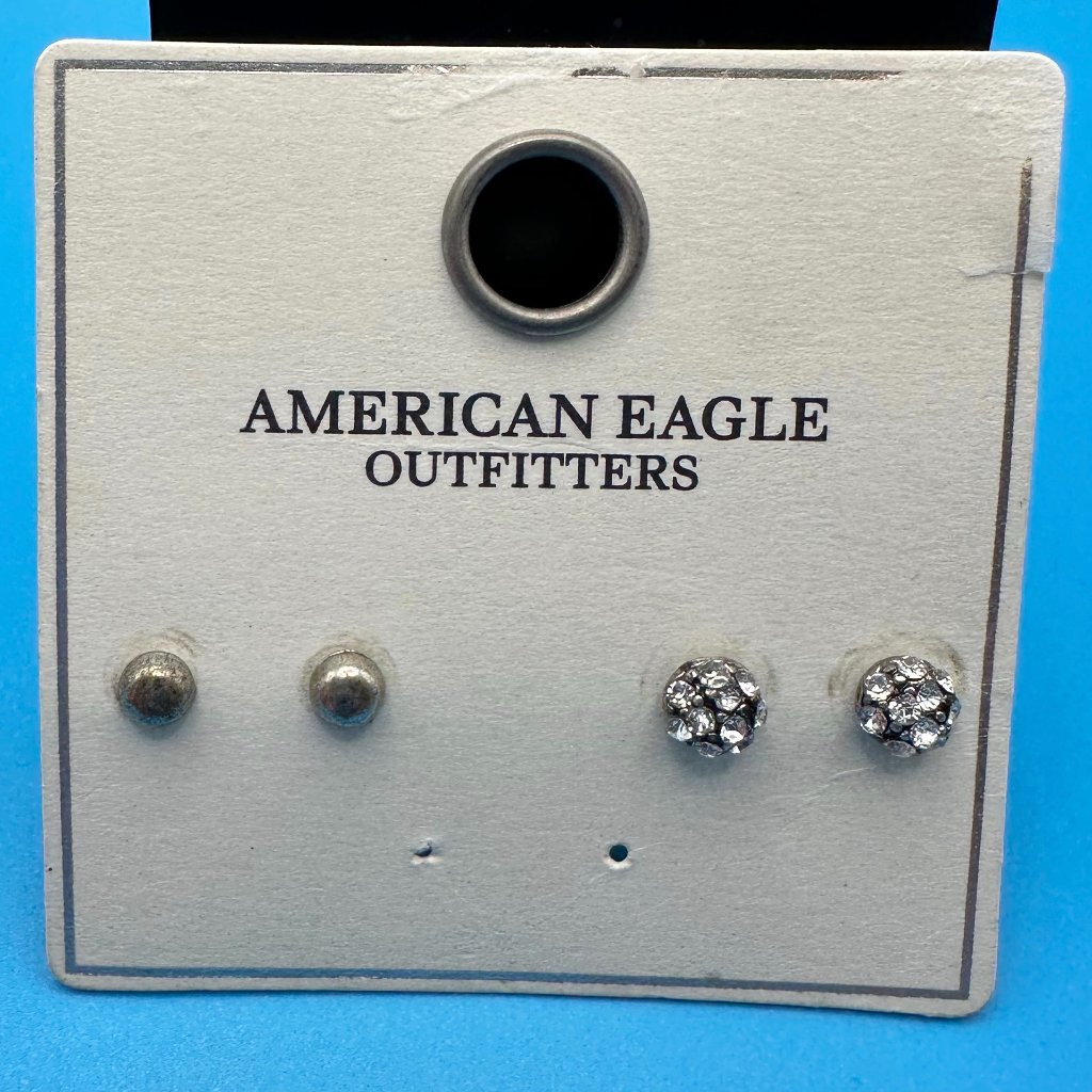 American Eagle Outfitters Set Of 2 Pairs Of Silver-Tone Stud Earrings. Nwt